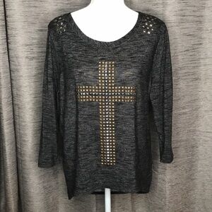 ROCK 47 by wrangler MEDIUM GRAY CROSS HENLEY TSHIRT